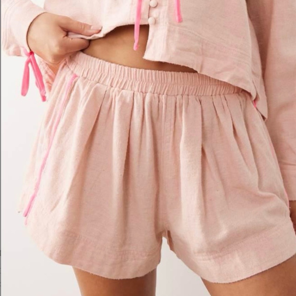 Free People Close to Home Flannel Pajama Set, Multiple Sizes, Neon Peach, NWT - Picture 3 of 4